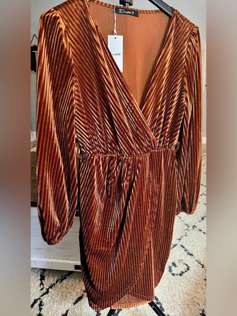 Simplee Brown Pleated Mini Dress Size Small NWT